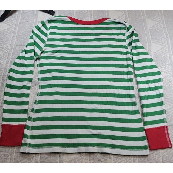 Hanna Andersson Organic Cotton Holiday Pajama Top Adult M Green & White Elf - Picture 4 of 4